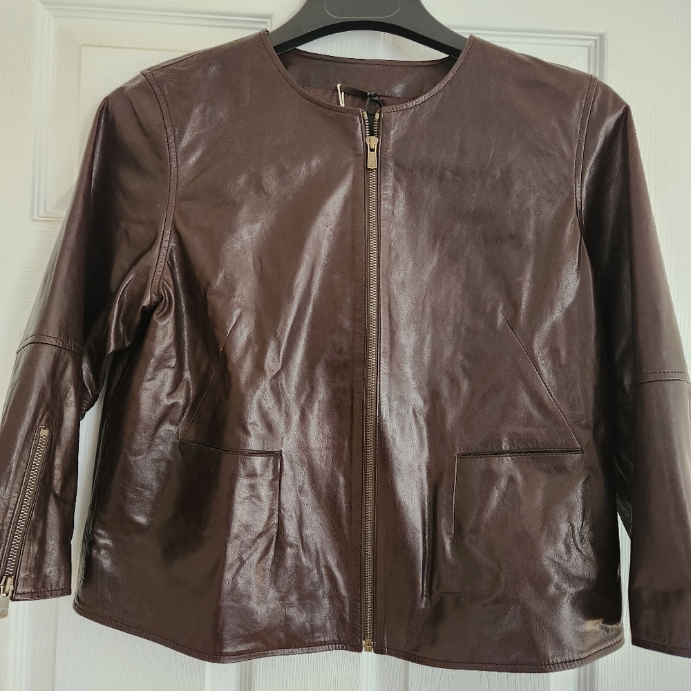Olivieri Leather Jacket Size 8 Dark Brown